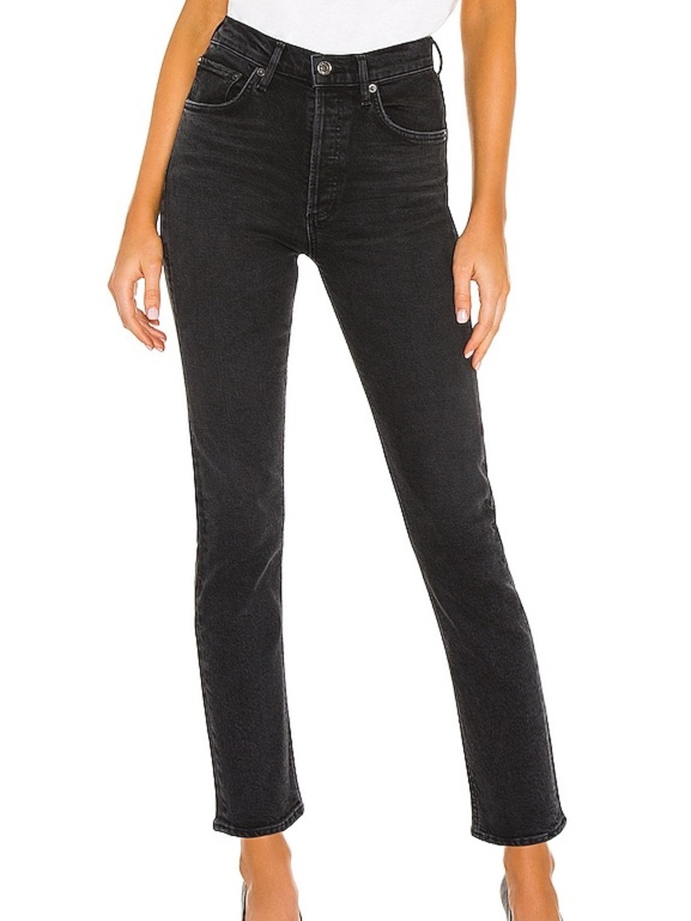 Agolde Riley High Rise Straight Crop Jeans Panoramic Black Size 26